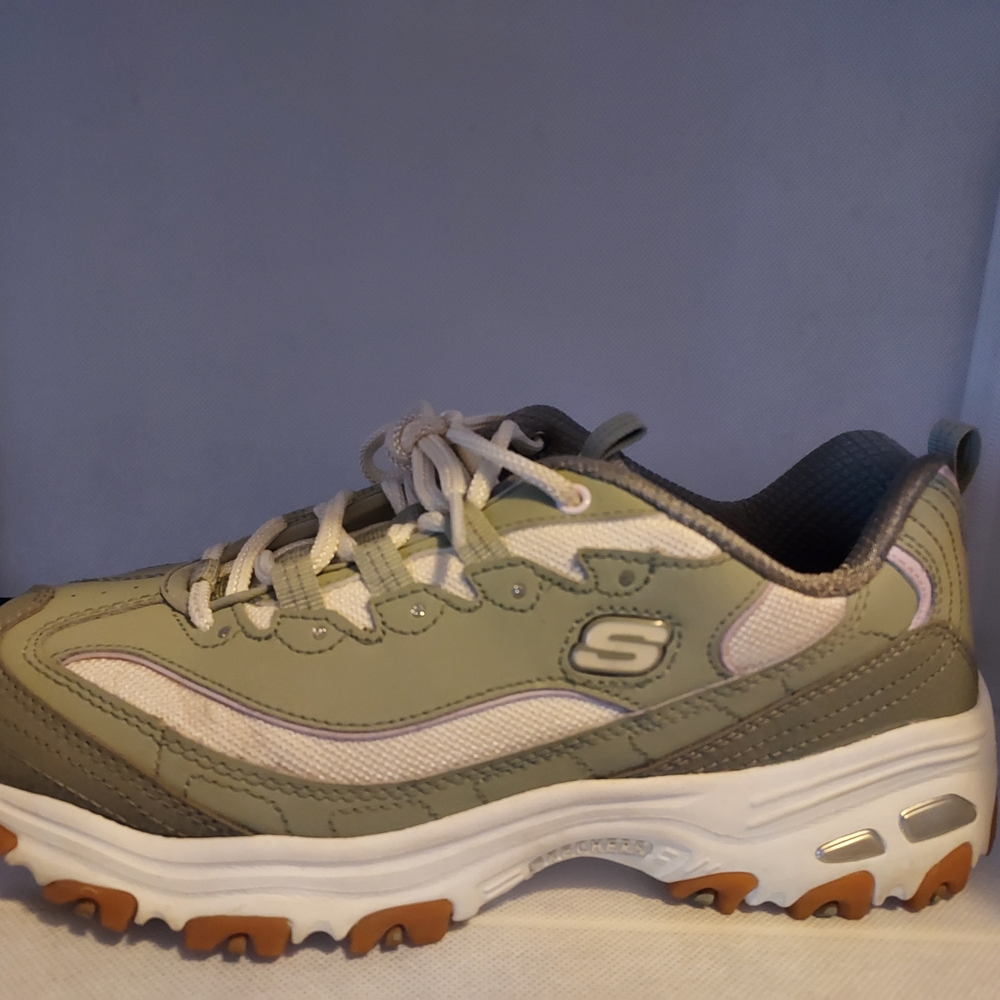 Skechers Light Sage Green and White Platform Lace-Up Sneakers - Picture 2 of 4